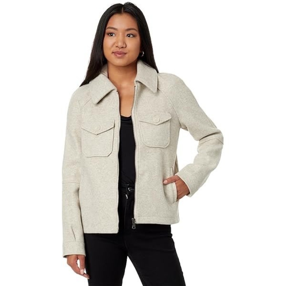 Avec Les Filles Relaxed‎ Zip Front Shacket Felted Oatmeal LARGE